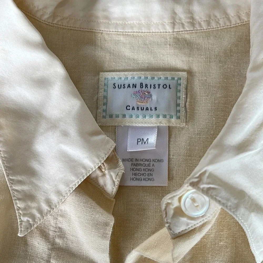 Susan Bristol Casuals Linen Patchwork Yellow Button Down - Picture 5 of 8